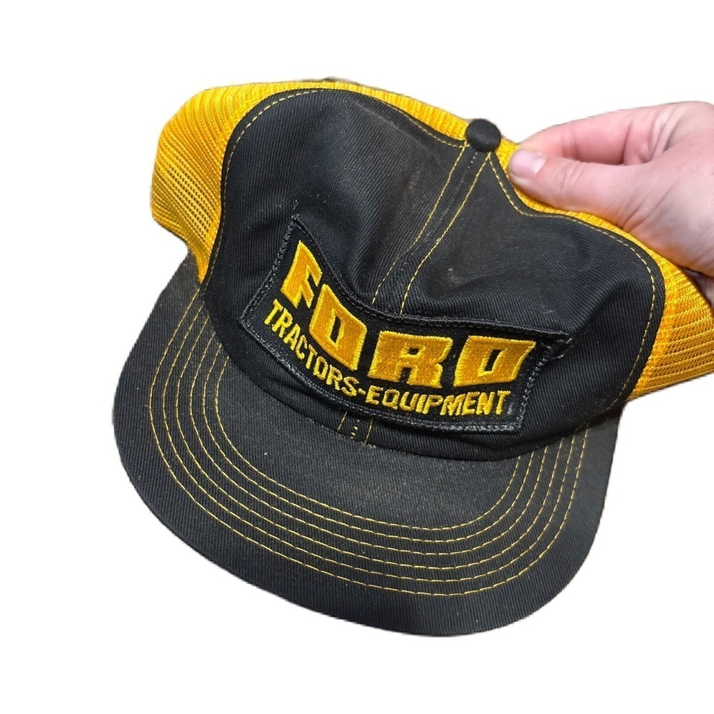 Ford Tractors Equipment Patch Black Yellow Gold Trucker Hat Mesh SnapBack